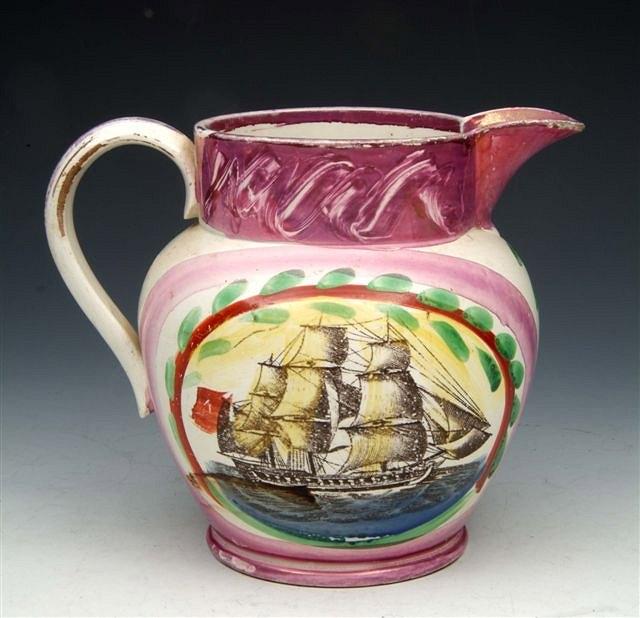 Appraisal: A TH CENTURY SUNDERLAND STYLE PINK LUSTRE JUG with transfer