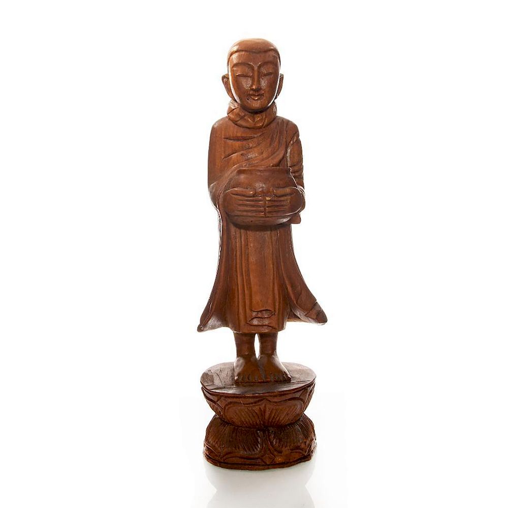 Appraisal: VINTAGE WOODEN THAI BUDDHIST MONK STATUE DESSAU HOME Hand carved