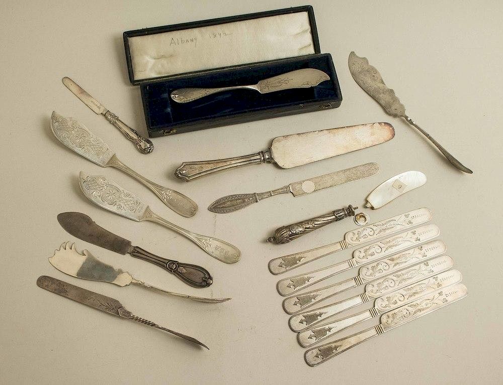 Appraisal: Assorted Silver Knives incl George Sharp Lot of assorted silver