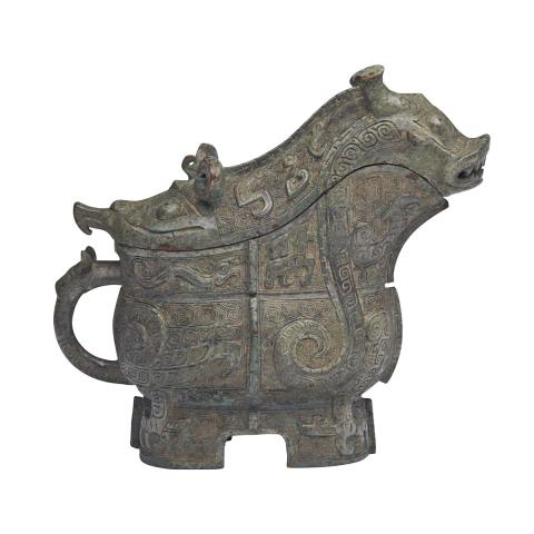 Appraisal: Bronze Ritual Gong Vessel Of two separate sections and cast