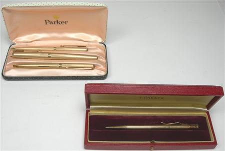 Appraisal: PARKER - two cased sets of ct gold pens the