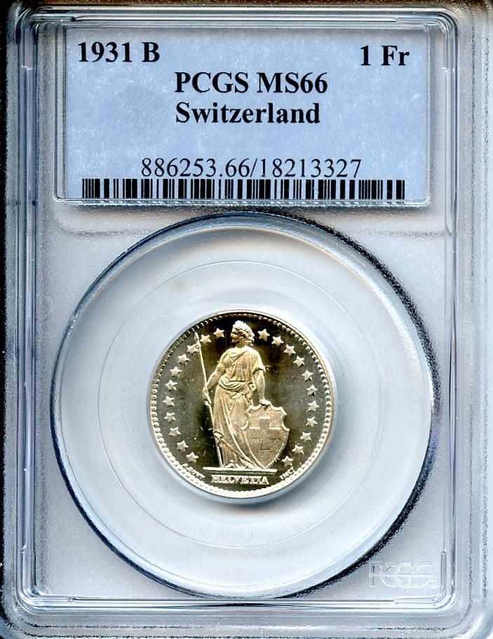 Appraisal: Switzerland B Franc MS PCGS KM- Boldly defined throughout with