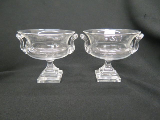 Appraisal: Pair of Steuben Crystal Compotes classical urn style pedestal bases