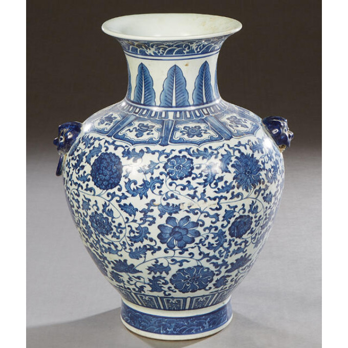 Appraisal: Large Chinese Blue and White Porcelain Baluster Vase th c