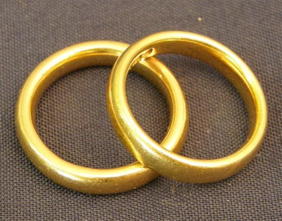 Appraisal: Two ct gold men's wedding rings grams