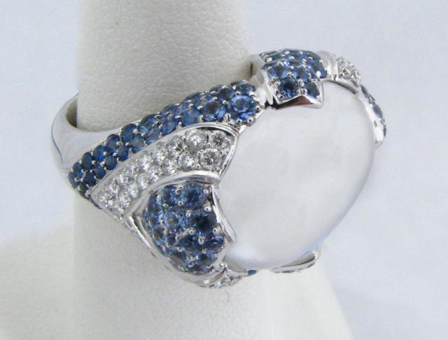 Appraisal: k white gold French design moonstone ring with diamond and