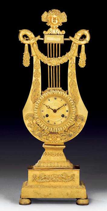 Appraisal: LYRE CLOCK Empire Restauration by L I CHOISELAT GALLIEN Louis