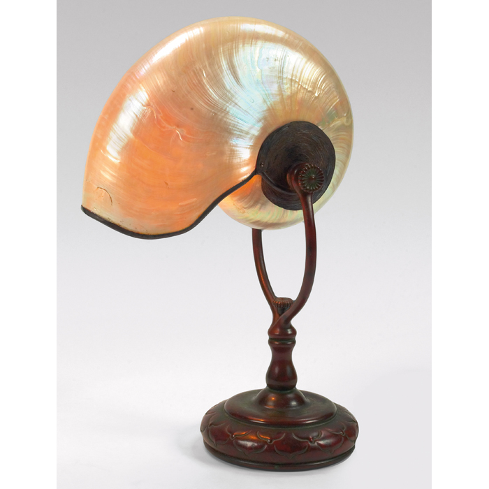 Appraisal: Exceptional Tiffany Studios Nautilus lamp adjustable abalone shell shade on