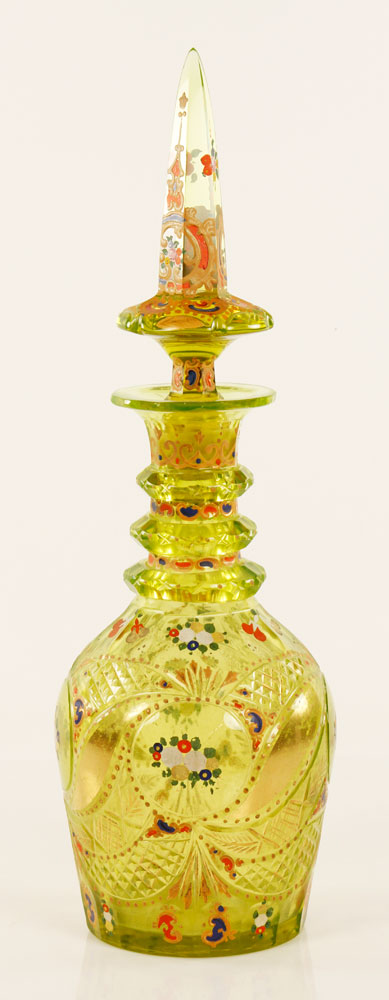 Appraisal: - th C Vaseline Glass Bohemian Decanter th century Bohemian