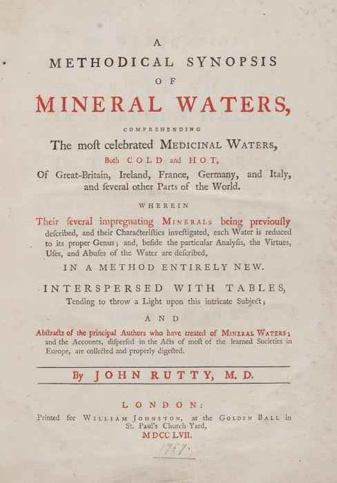 Appraisal: Rutty John A Methodical Synopsis of Mineral Waters first edition