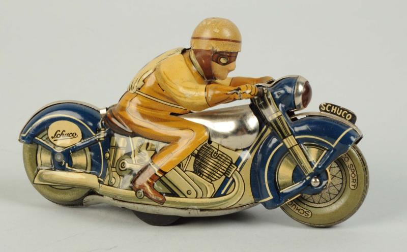 Appraisal: German Tin Litho Wind-Up Schuco Blue Motorcycle Marked Moto-drill Only