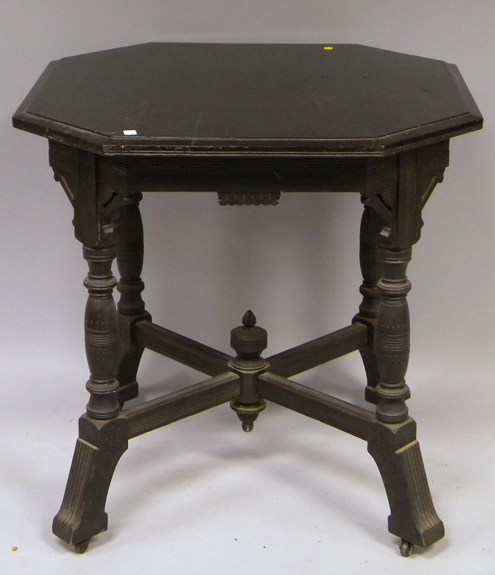 Appraisal: Victorian Eastlake-type Octagonal Ebonized Carved Wood Center Table ht dia