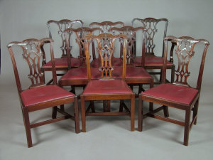 Appraisal: A set of eight mahogany dining chairs in the Chippendale