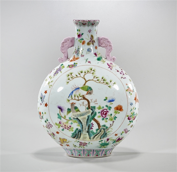 Appraisal: Chinese famille rose porcelain moon flask vase with birds and