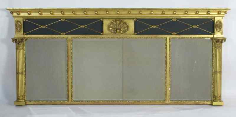 Appraisal: American Classical Style Overmantel Mirrortriple mirror form flanked by Corinthian