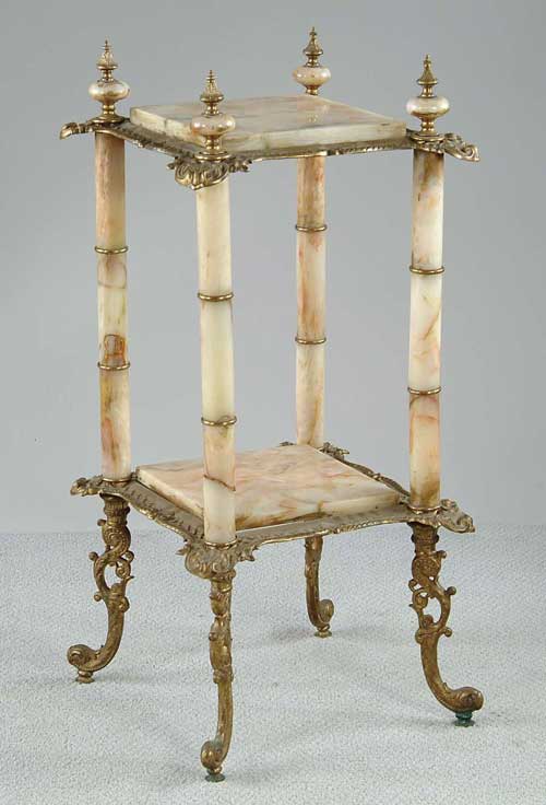 Appraisal: FINE BRONZE AND ONYX TWO TIER STAND Two square inset