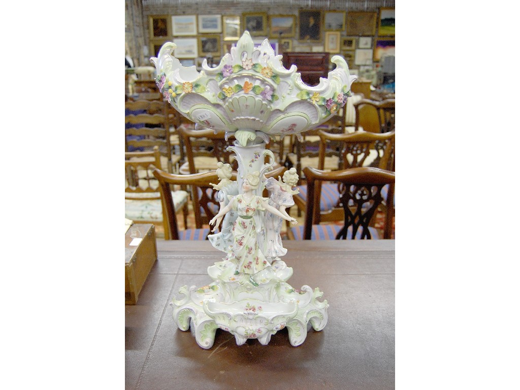 Appraisal: Large German porcelain comport centre piece with pierced and floral