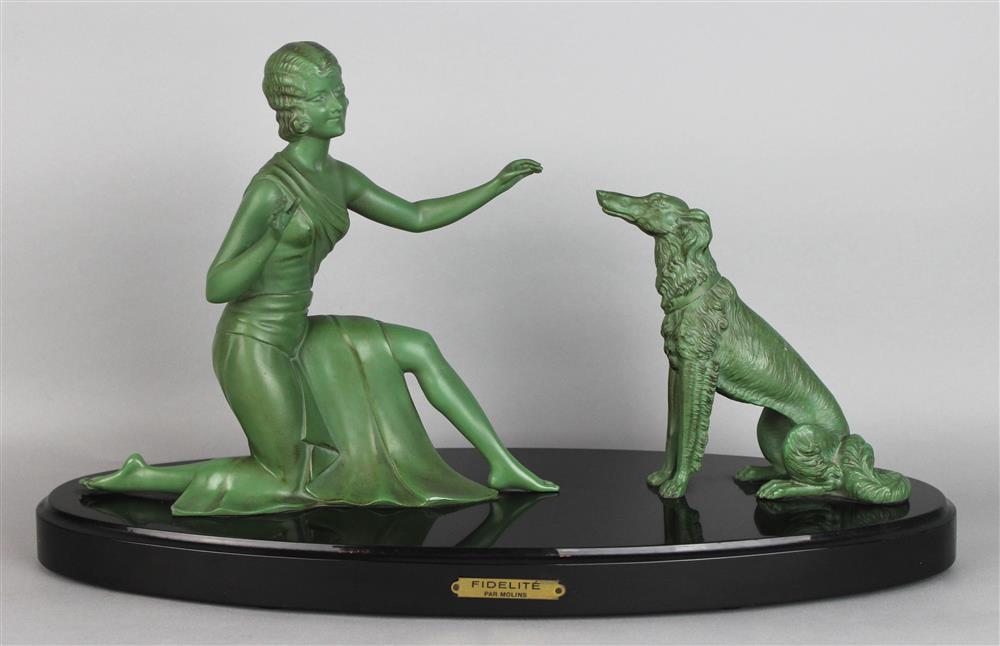 Appraisal: BRONZE SCULPTURE FIDELITE over a marble base with a plaque