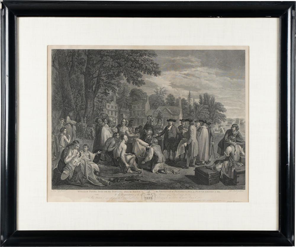 Appraisal: AFTER BENJAMIN WEST WILLIAM PENN'S MEETING WITH THE INDIANS engraving