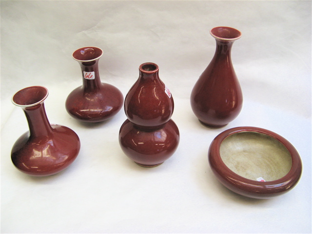 Appraisal: COLLECTION OF FIVE CHINESE POTTERY Sang de Boeufglaze includes the