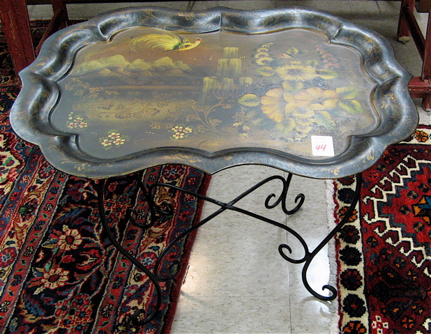 Appraisal: VICTORIAN TOLE PAINTED METAL TRAY ON STAND late th century