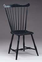 Appraisal: SMALL BLACK FAN BACK WINDSOR SIDE CHAIR Seven spindle back