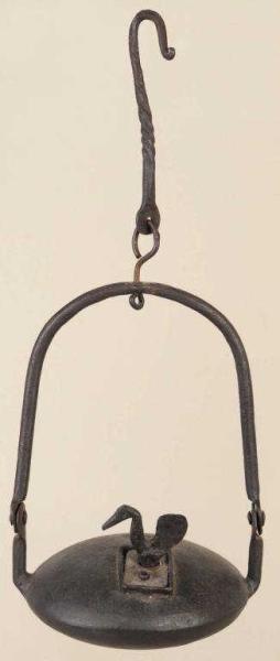 Appraisal: European Iron Miner's Oil Lamp Description th Century Top hook