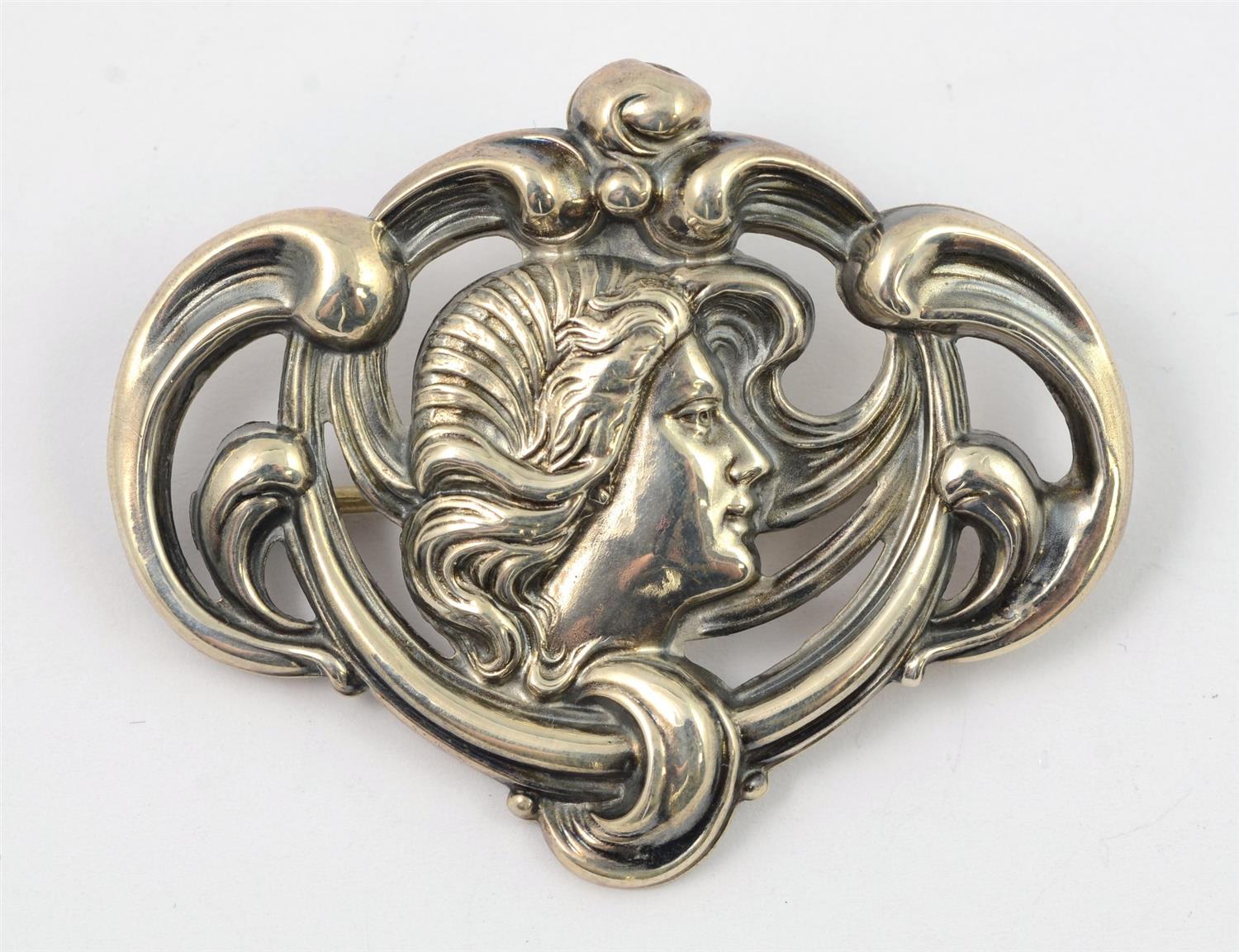 Appraisal: Antique Art Nouveau silver brooch marked sterling front - x