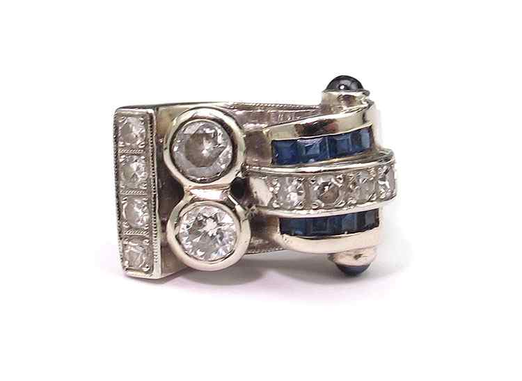 Appraisal: K GOLD DECO DIAMOND SAPPHIRE RING K white gold art