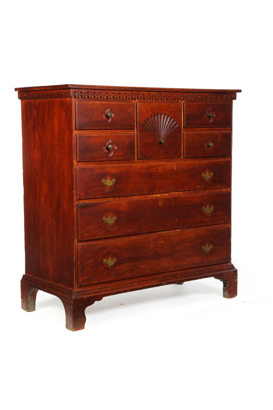 Appraisal: COUNTRY CHIPPENDALE HIGH CHEST American early th century pine with