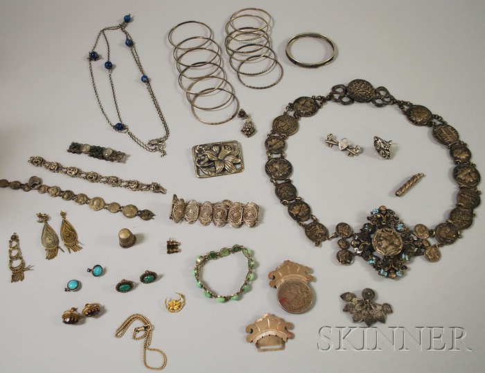 Appraisal: Group of Assorted Silver Jewelry including a coin belt bangle