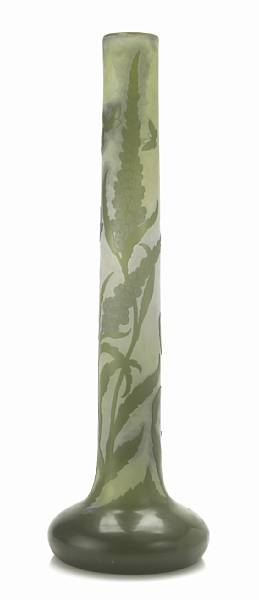 Appraisal: A Gall cameo green glass tall stick neck vase -