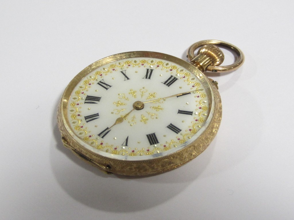 Appraisal: A French ct gold cased open faced fob watch with