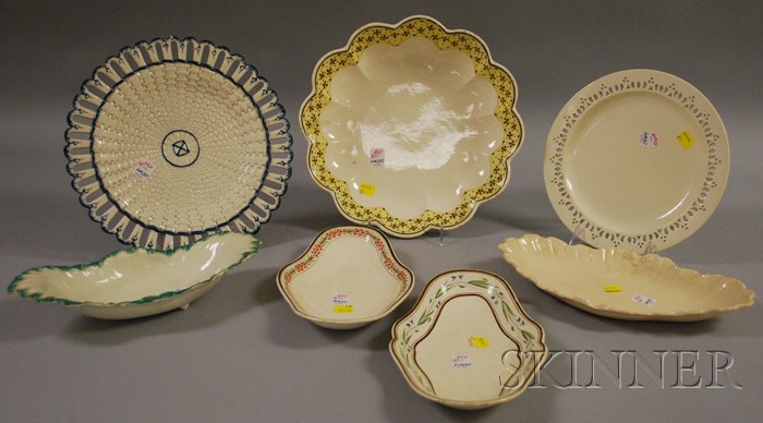 Appraisal: Seven Pieces of Wedgwood Creamware a paint-decorated lobed bowl two