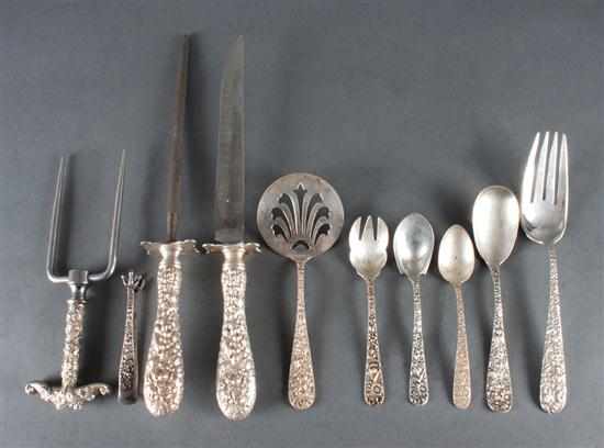 Appraisal: Assorted American repousse sterling silver flatware and serving pieces by