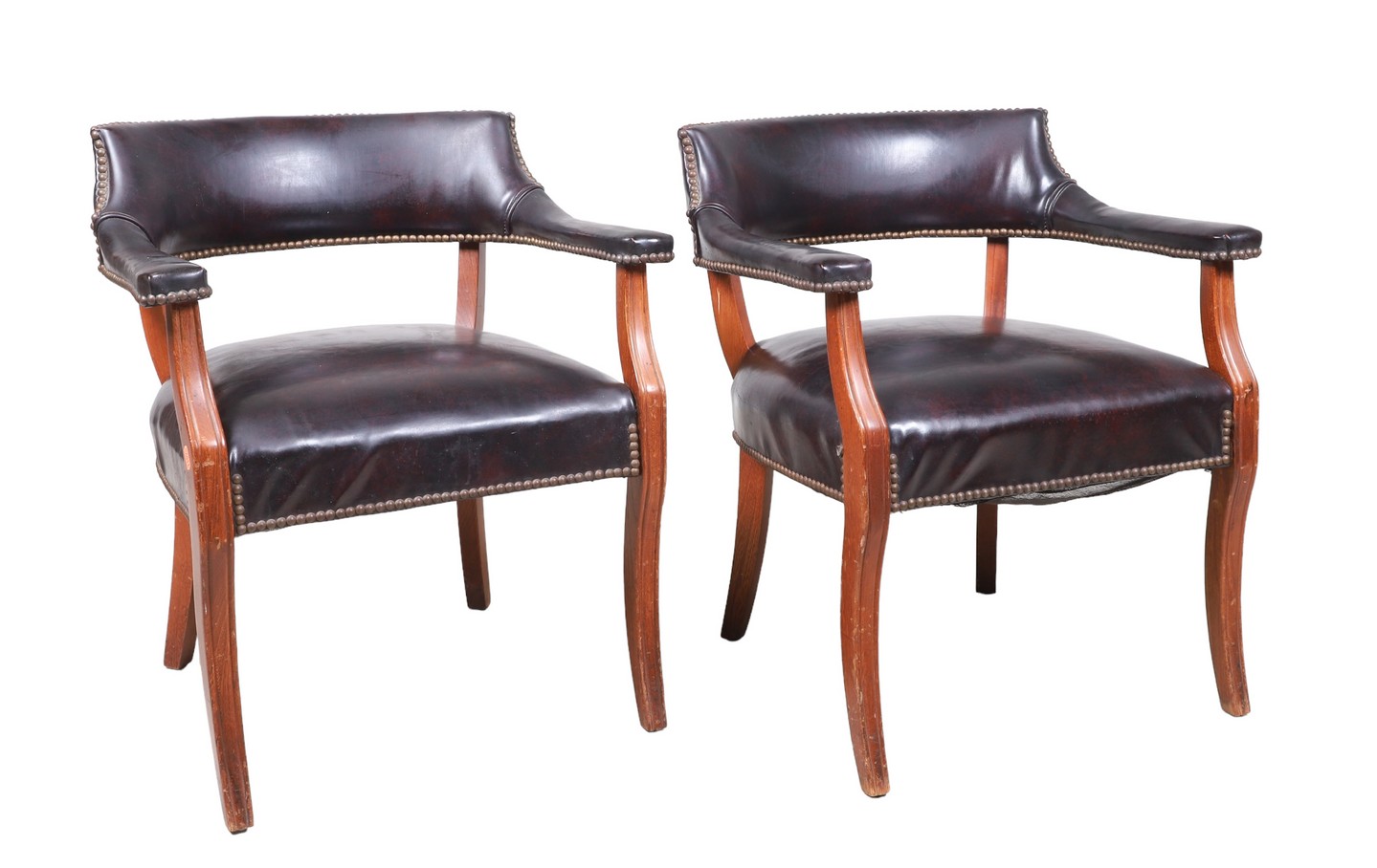 Appraisal: Pair mahogany leather office chairs tacked red and black leather