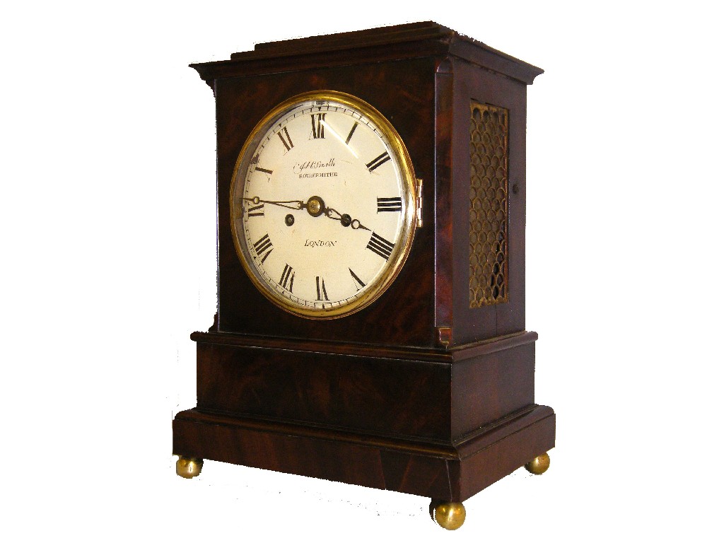 Appraisal: Good English mahogany double fusee mantel clock the movement striking