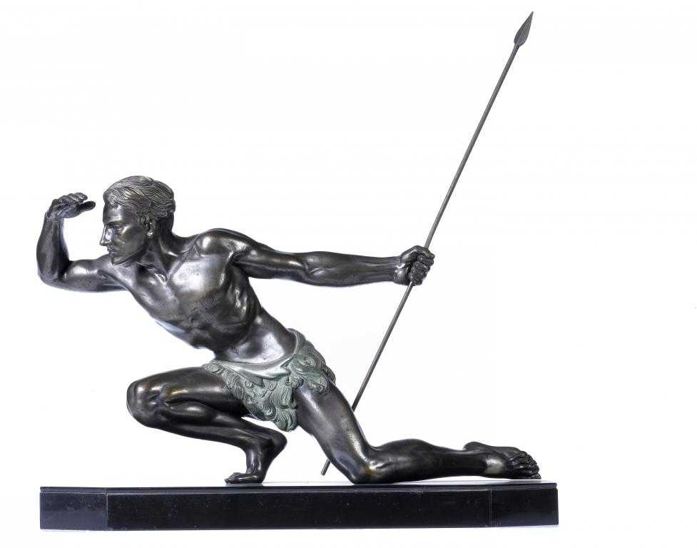 Appraisal: ALERTE A FRENCH BRONZED METAL STATUETTE OF A HUNTER AFTER