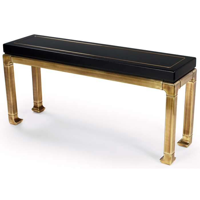 Appraisal: Mastercraft console table USA brass frame supports a textured black