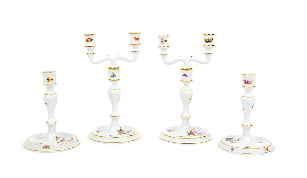 Appraisal: Two Pairs of Herend Porcelain Candlesticks ea Two Pairs of