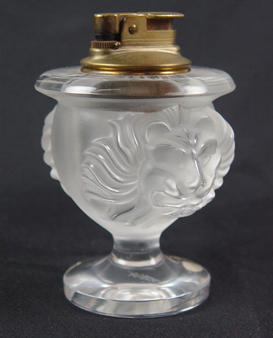 Appraisal: Lalique Lighter Circa Lions' heads on pedestal Marked and in