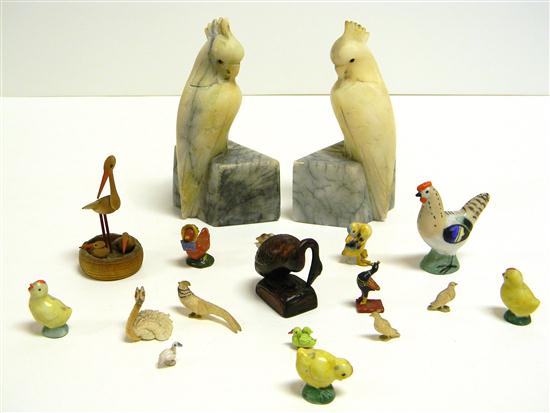 Appraisal: Assortment of bird sculpture eighteen pieces including pair alabaster cockatiel