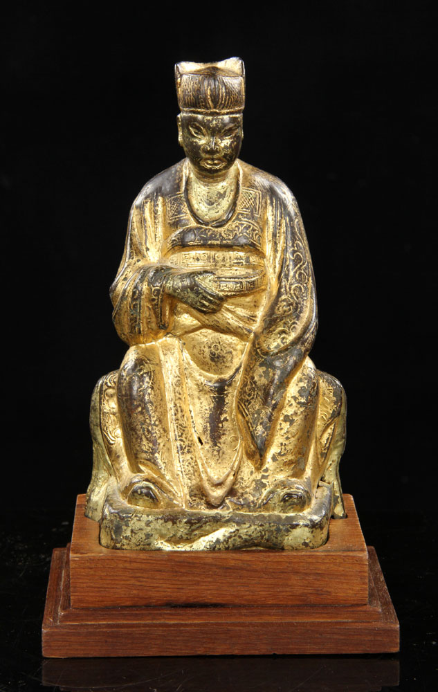 Appraisal: - Chinese Ming Dynasty Figure Gilt Bronze Chinese Ming Dynasty