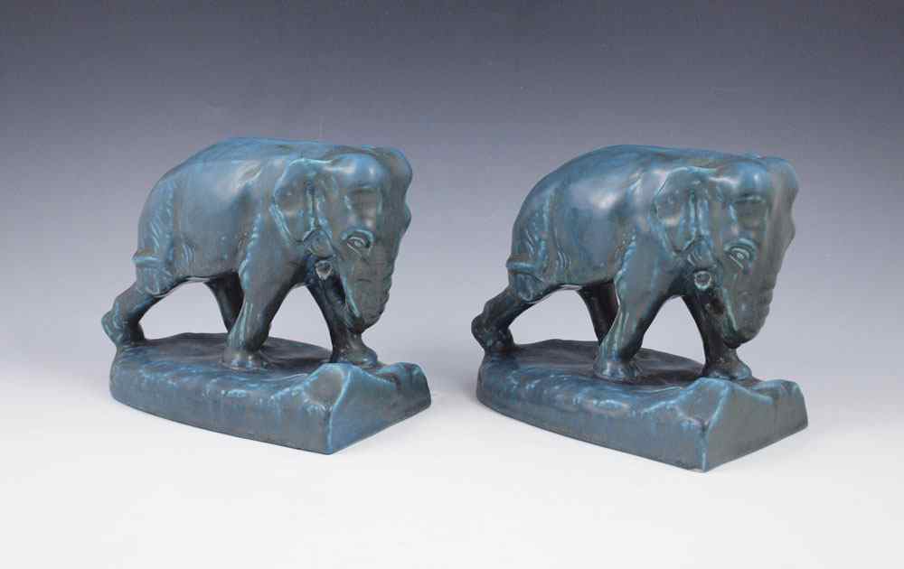 Appraisal: ROOKWOOD POTTERY FIGURAL ELEPHANT BOOKENDS Blue C date mark ''