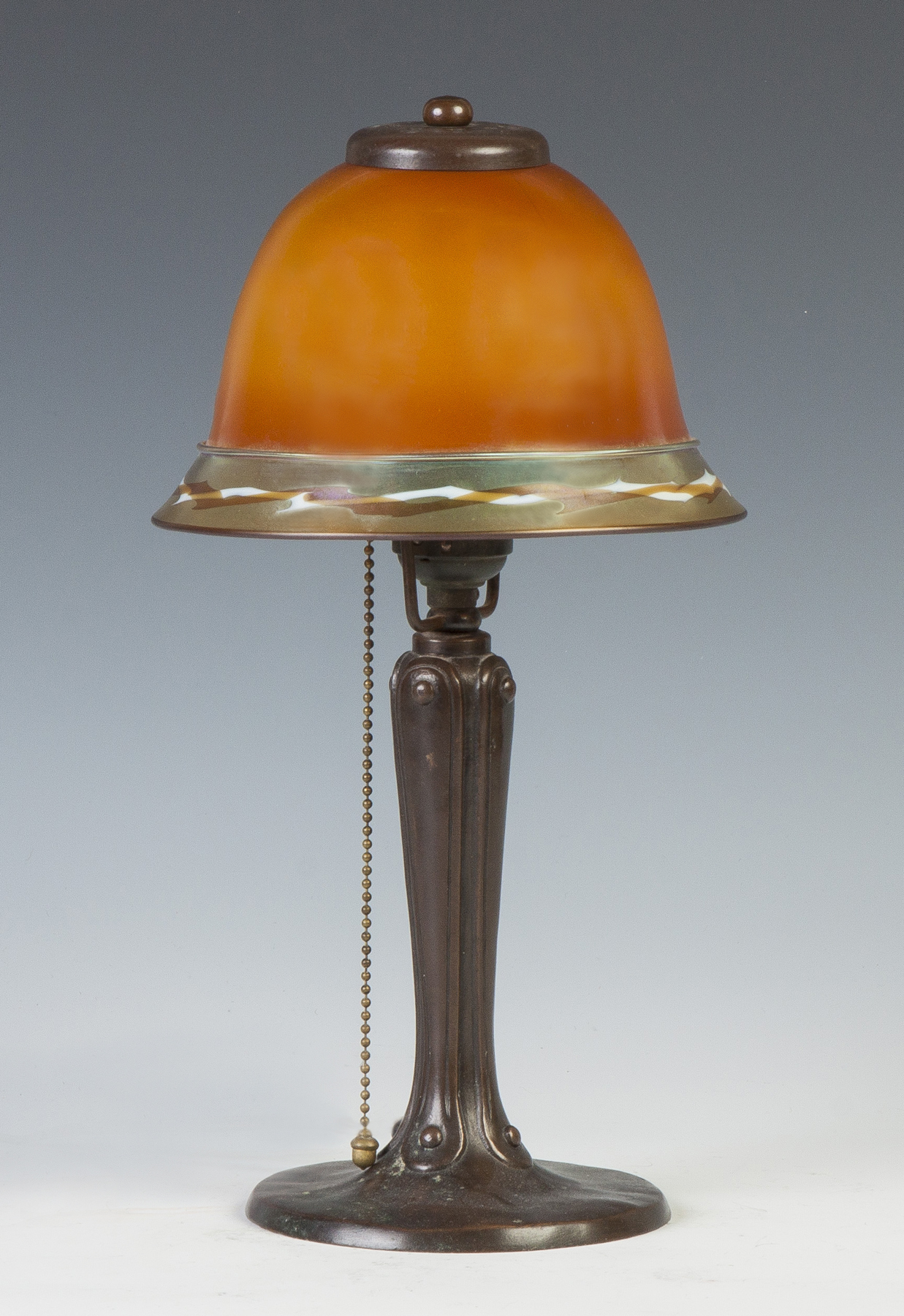 Appraisal: Handel Patinaed Metal Lamp Base with a Steuben Intarsia Decorated