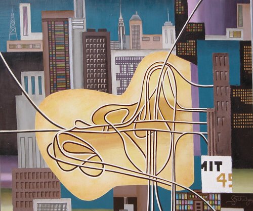 Appraisal: untitled cityscape Mixed Media on Board S Schulzer - x