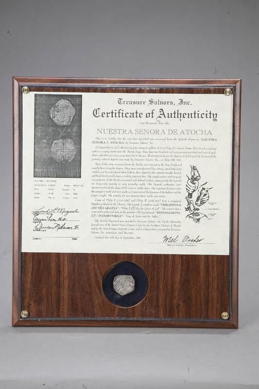 Appraisal: ATOCHA FOUR REALE COIN Siver coin professionally framed Comes with