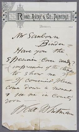 Appraisal: WHITMAN WALT - AUTOGRAPH LETTER SIGNED - BOSTON On Rand