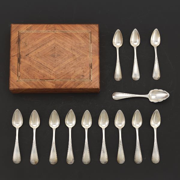 Appraisal: DUTCH SILVER FRUIT SPOONS Totaling spoons fruit spoons one with