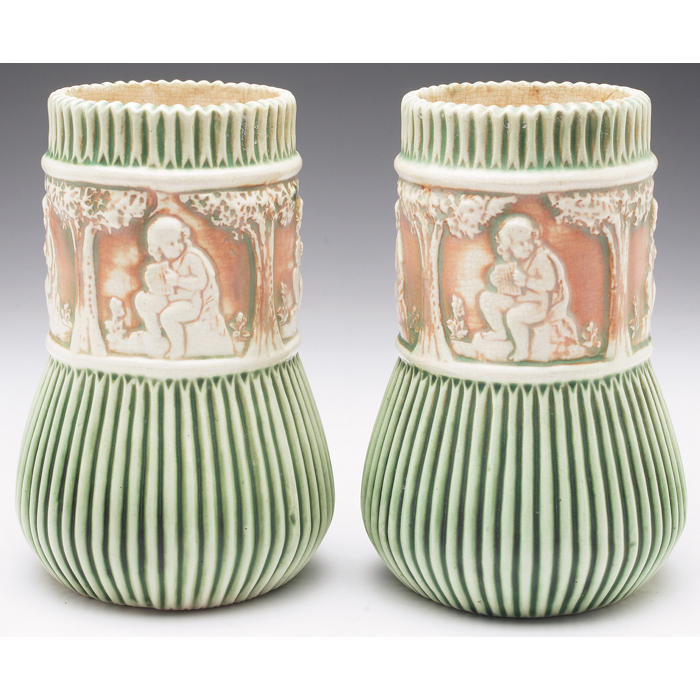 Appraisal: Roseville Donatello vases pair unusual shape unmarked ''w x ''h